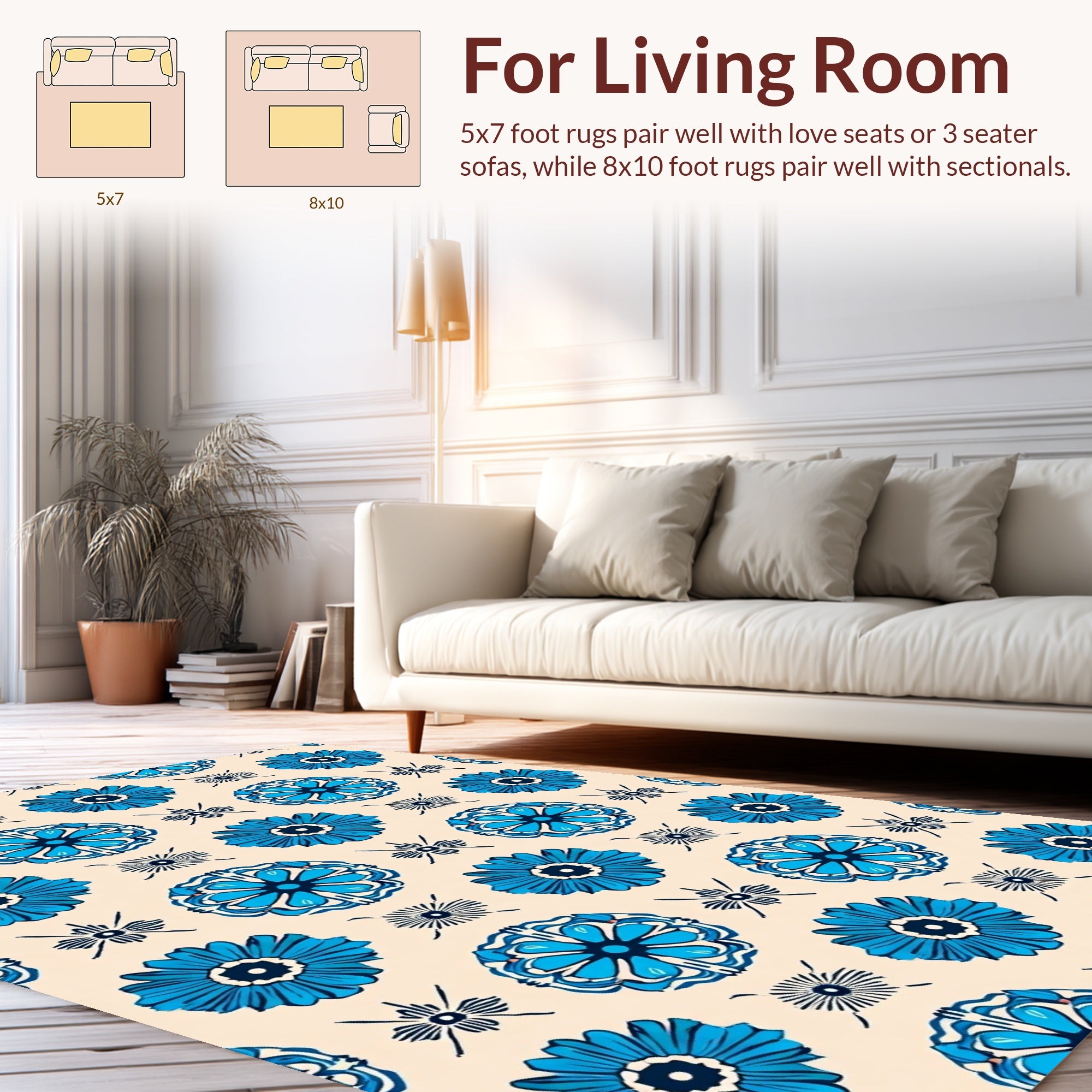 Blue Floral Mandala Pattern Design Rug