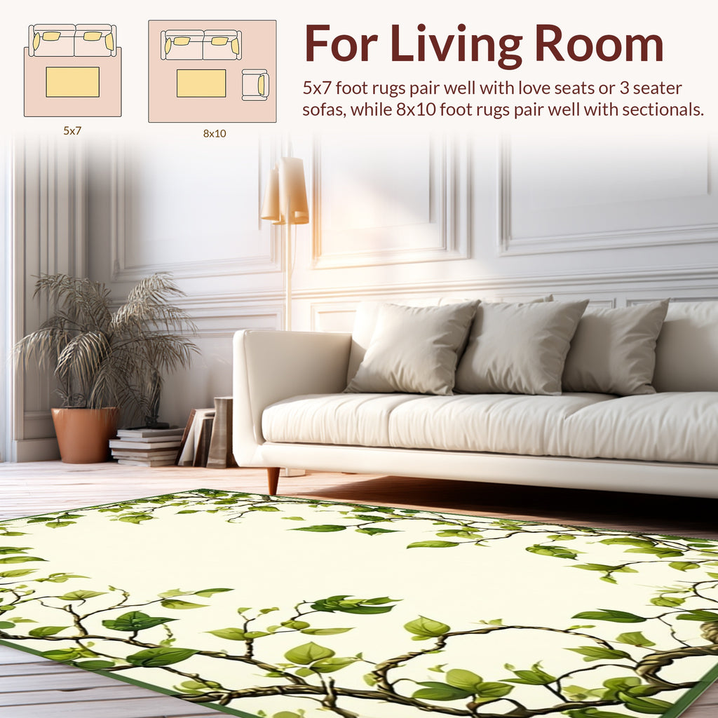 Vining Green Leaves Border Design Rug