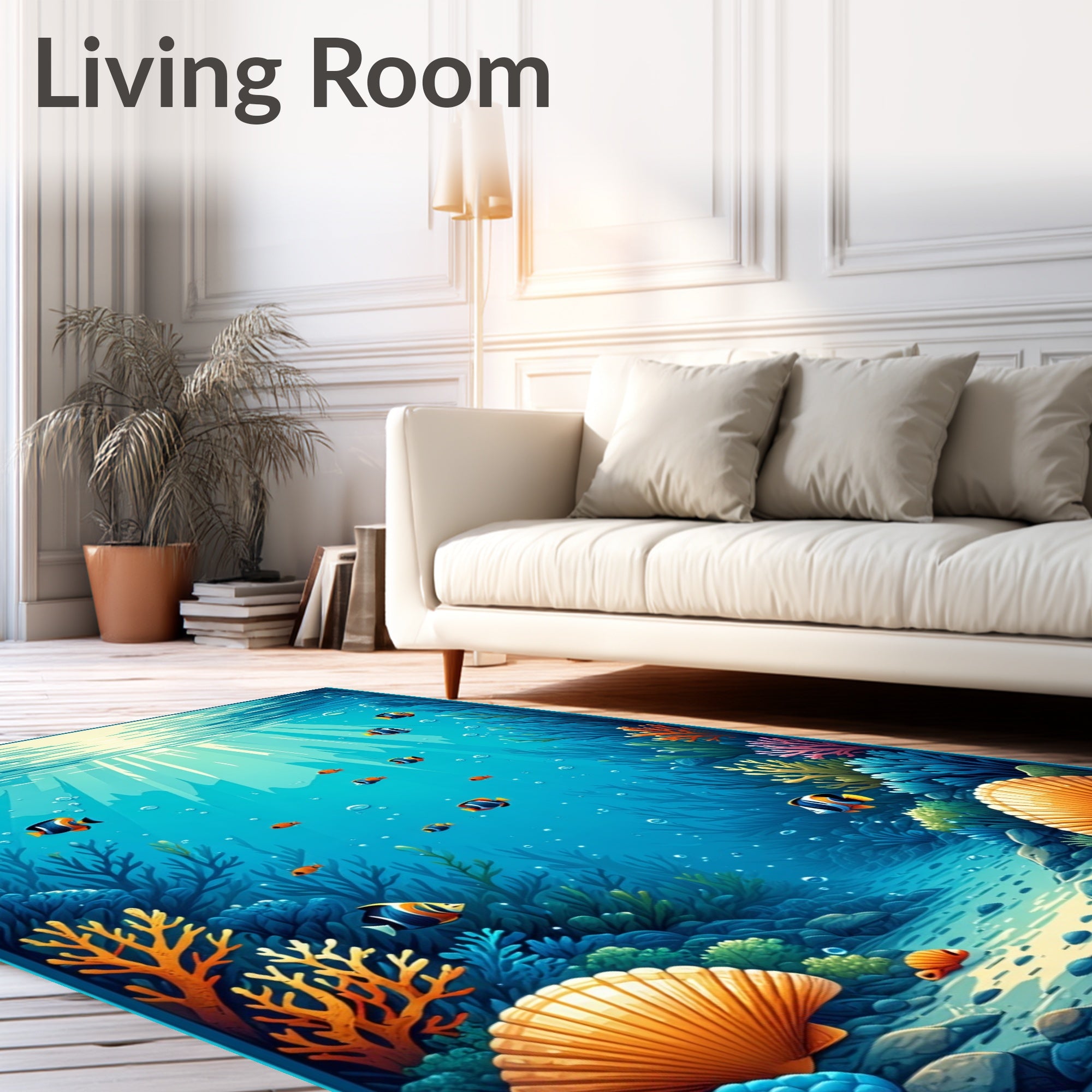 Vibrant Underwater Coral Reef Fish Pattern Rug