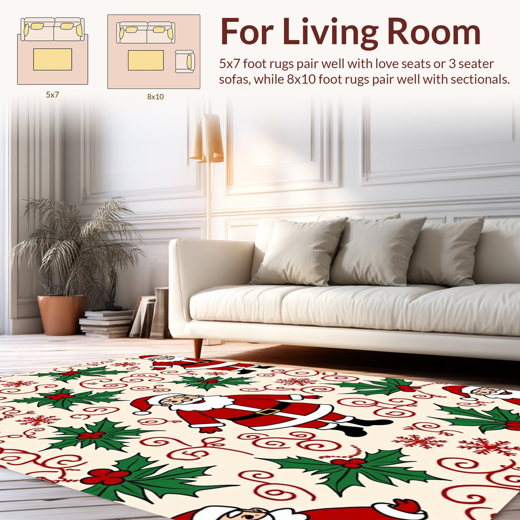 Festive Santa Holly Pattern Rug