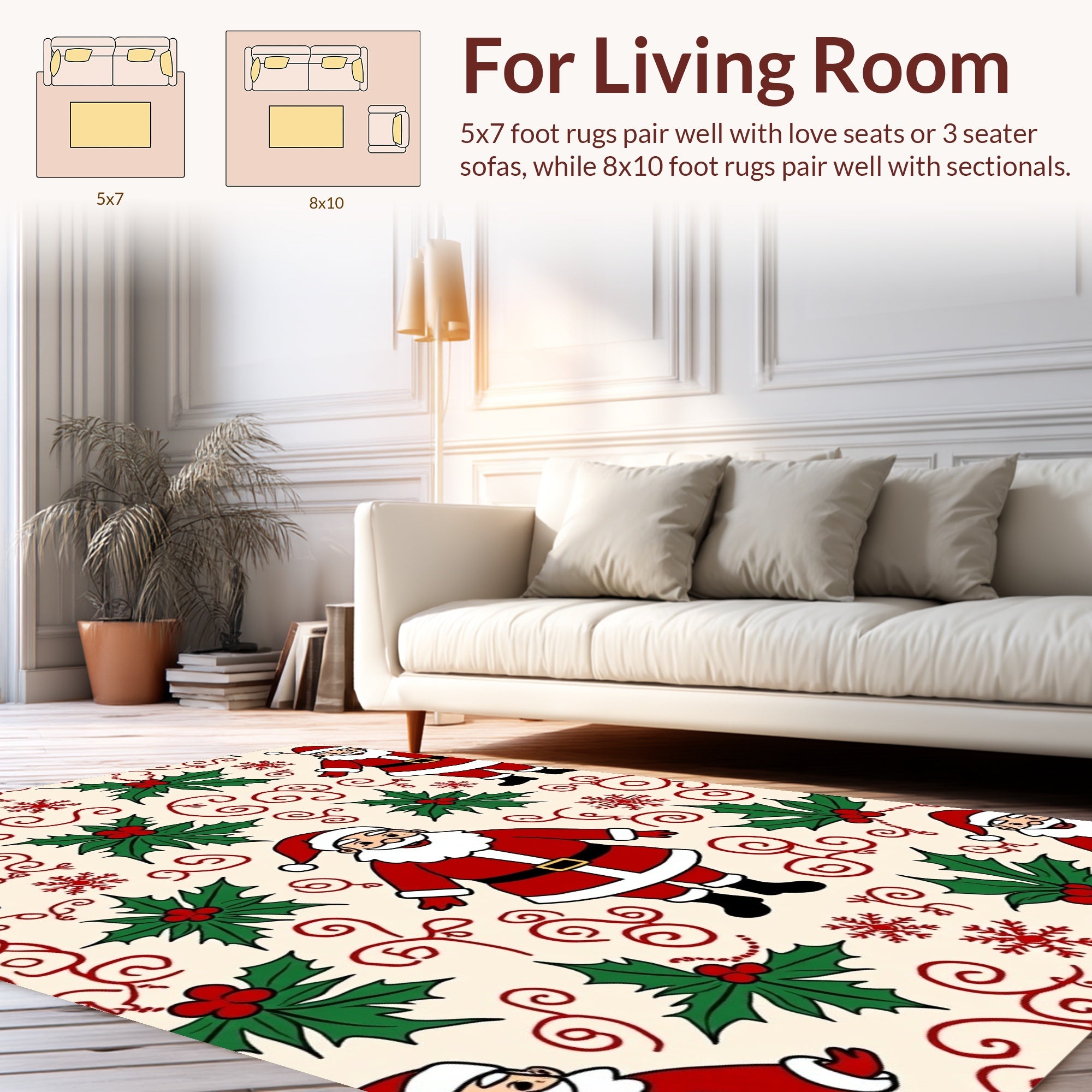 Festive Santa Holly Pattern Rug