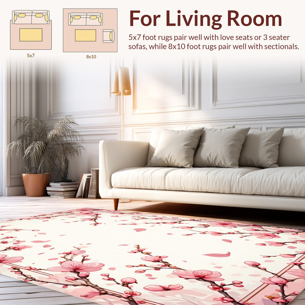 Pink Cherry Blossom Floral Pattern Rug