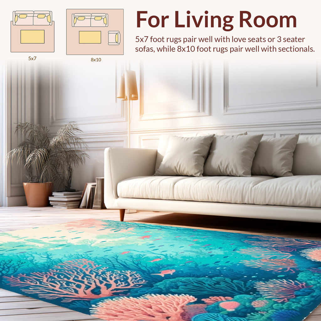Underwater Coral Reef Fish Pattern Rug