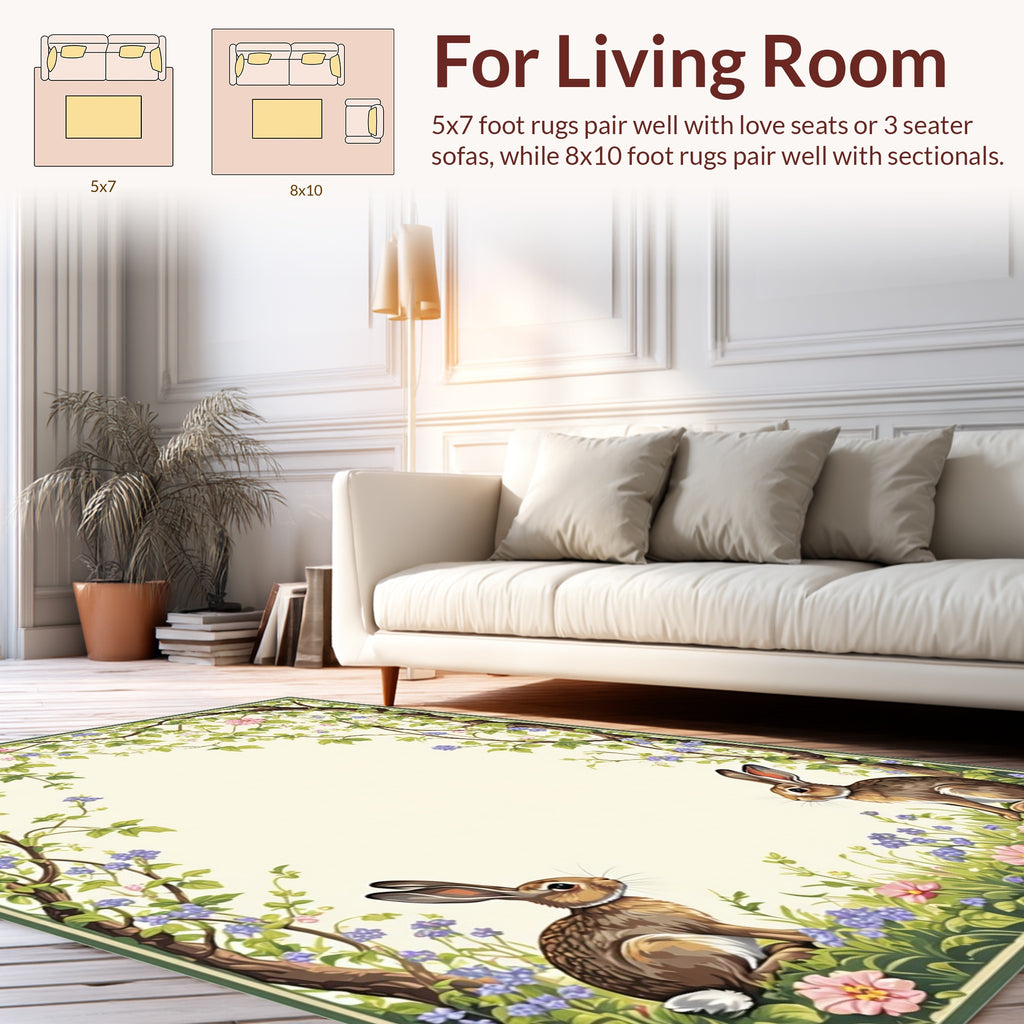 Whimsical Bunny Floral Garden Rug