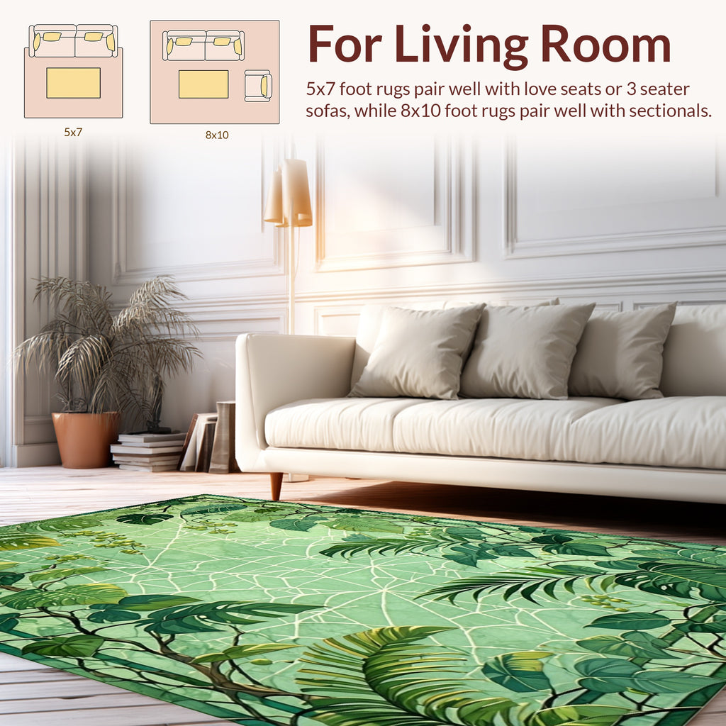 Lush Greenery Spiderweb Tropical Design Rug