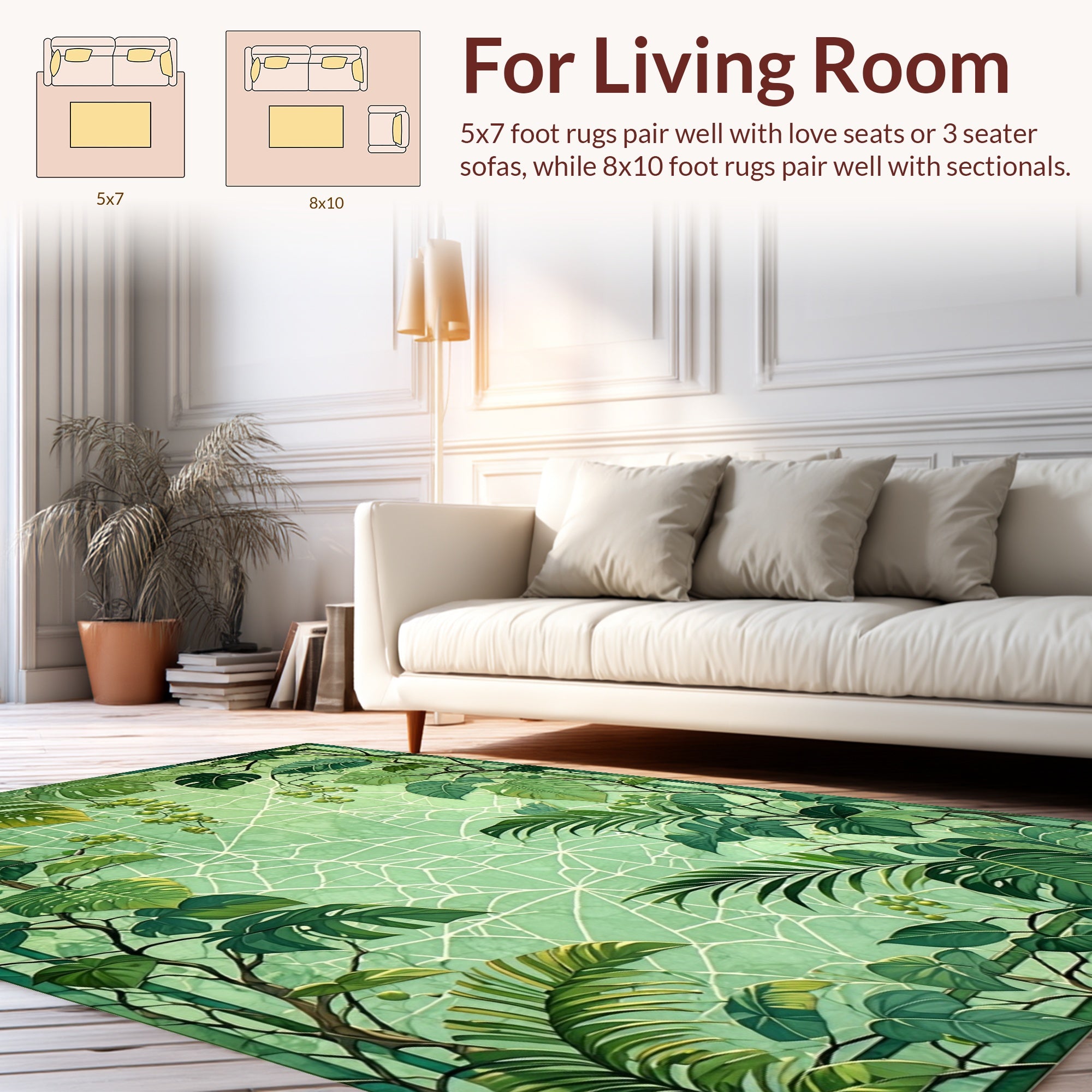 Lush Greenery Spiderweb Tropical Design Rug
