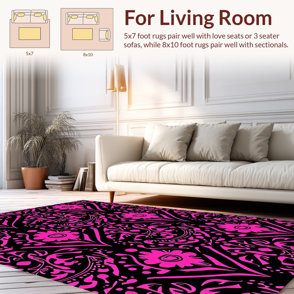 Vibrant Pink Floral Damask Pattern Rug
