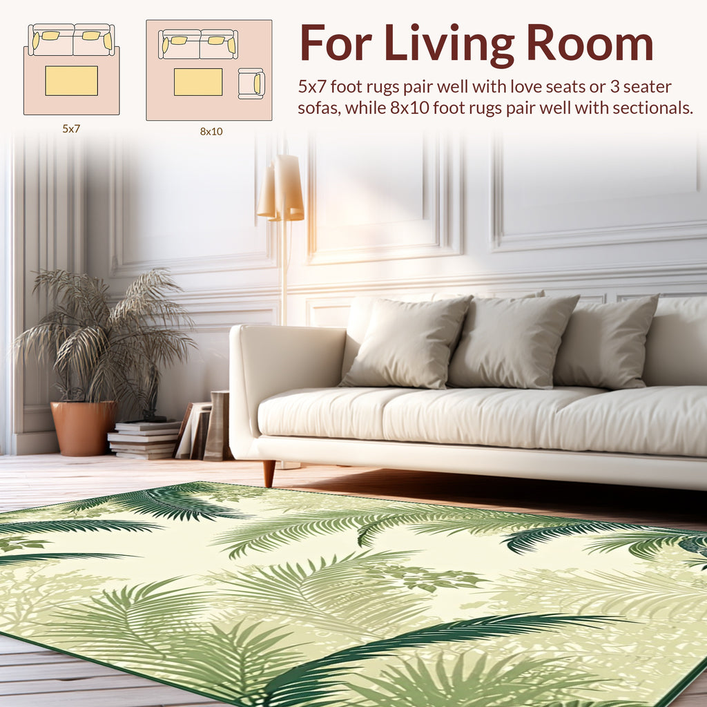 Tropical Leaf Patterned Verdant Scene Rug