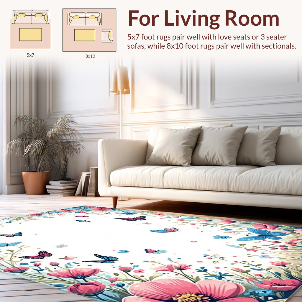 Delicate Butterflies Floral Enchantment Rug