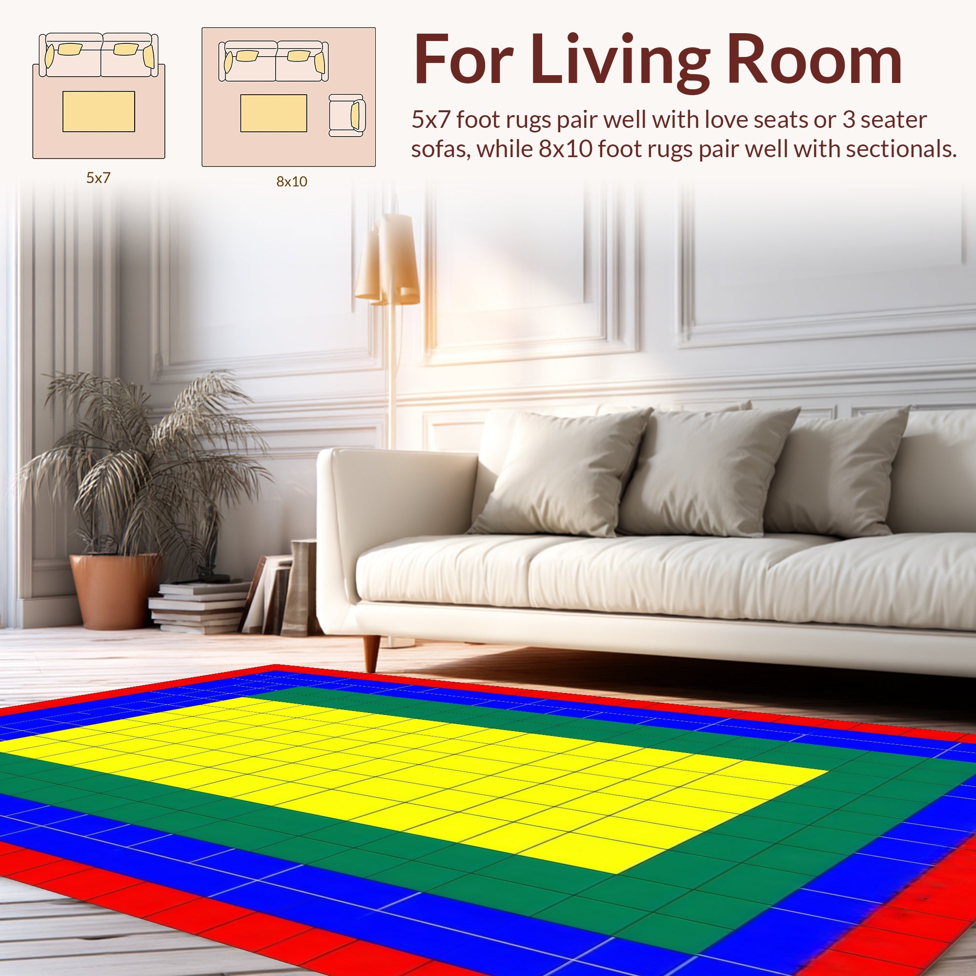 Concentric Rectangles Bold Color Blocks Rug