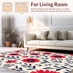 Bold Red Floral Leaf Pattern Rug
