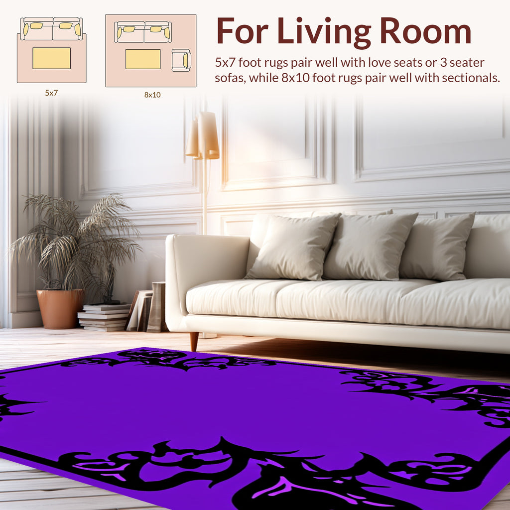 Ornate Black Floral Vine Border Rug