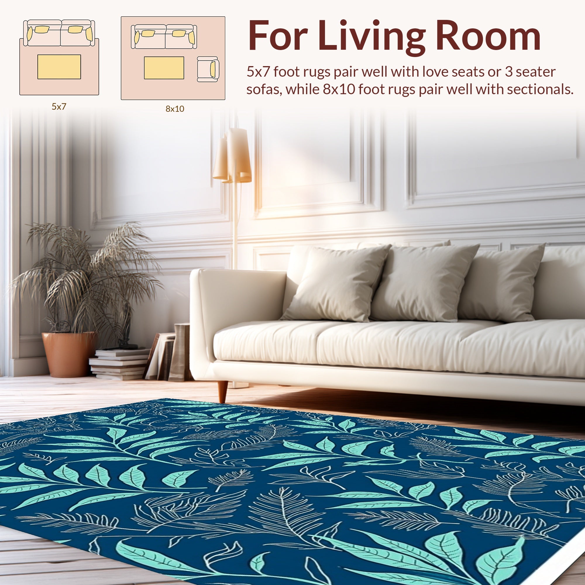 Azure Leaf Pattern Statement Design Rug