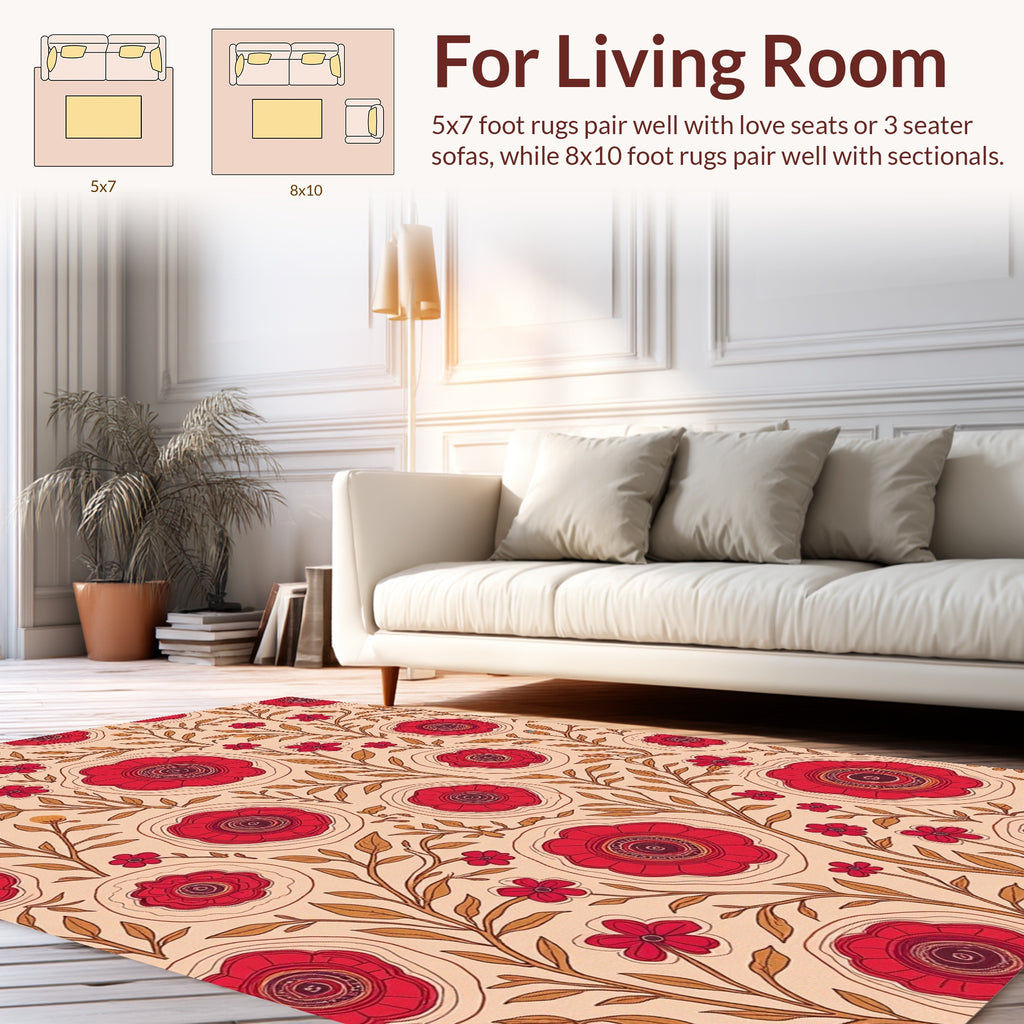 Red Floral Vine Artful Design Rug