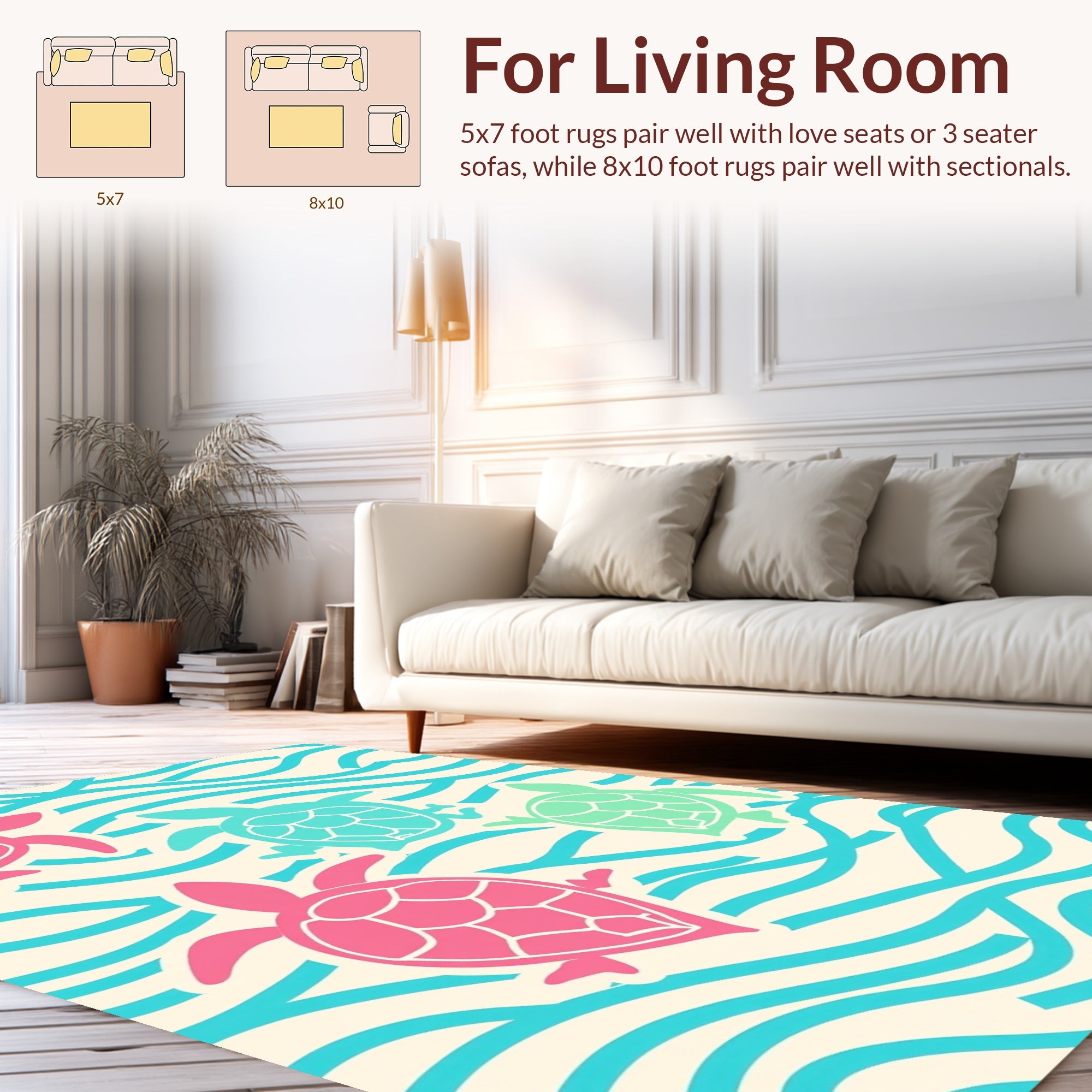 Playful Sea Turtle Waves Design Rug