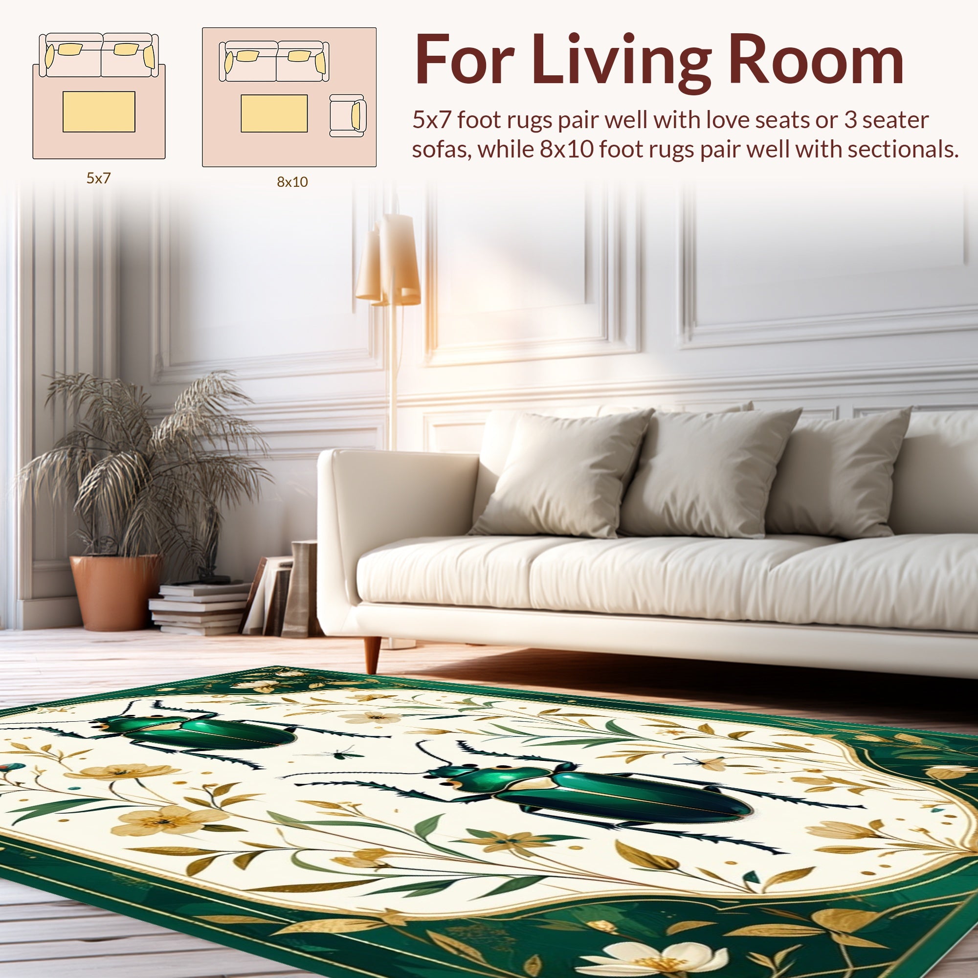Emerald Beetles Botanical Art Rug