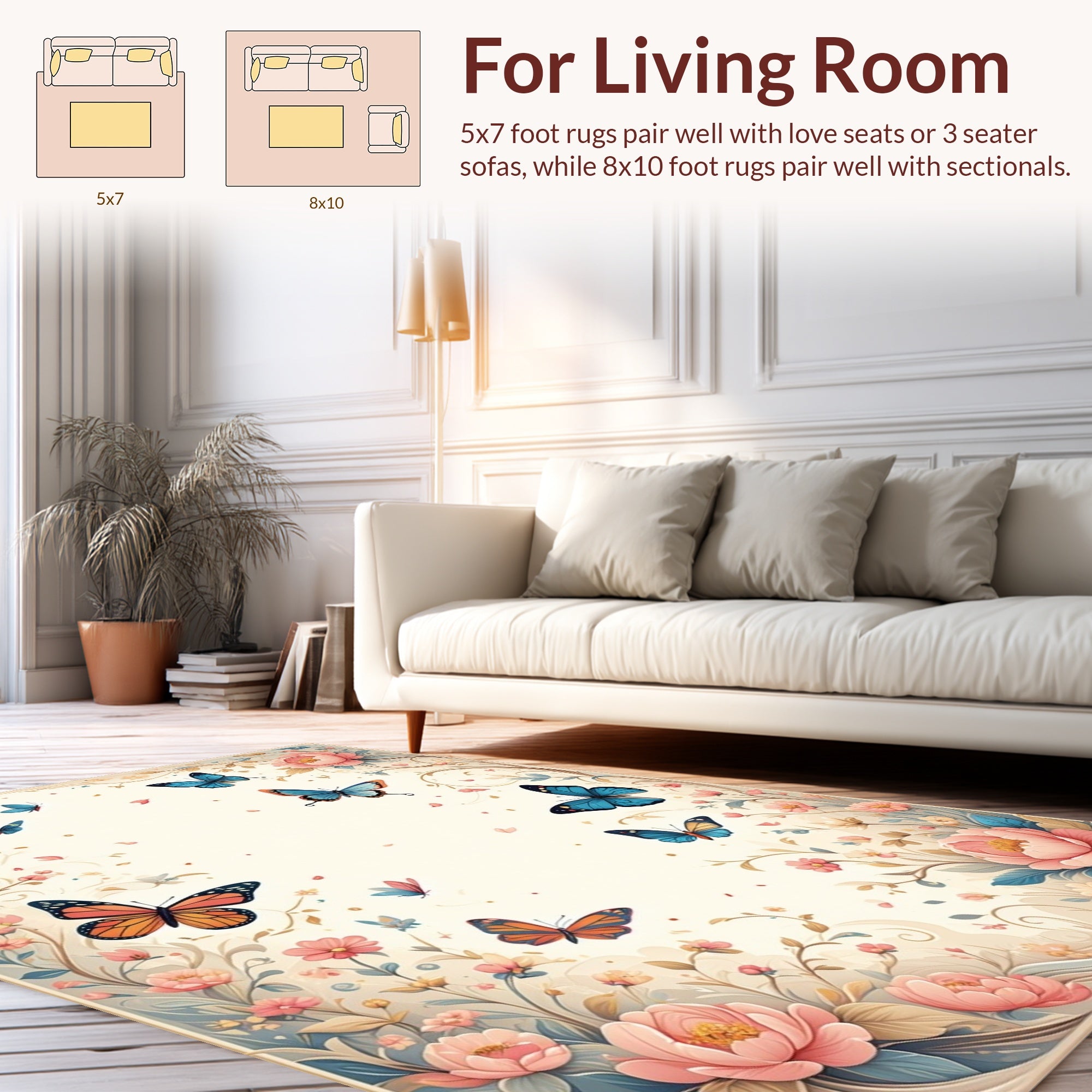 Whimsical Butterflies Floral Garden Design Rug