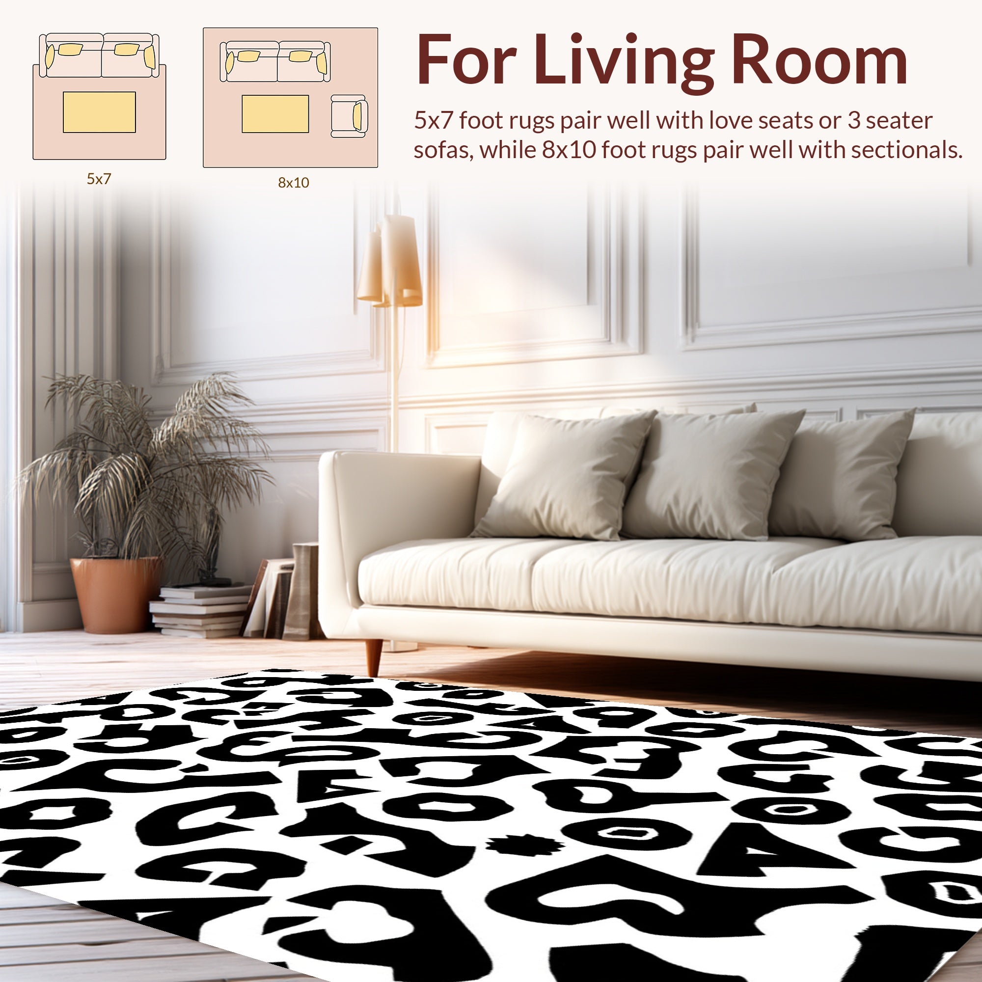 Contemporary Black White Animal Print Rug