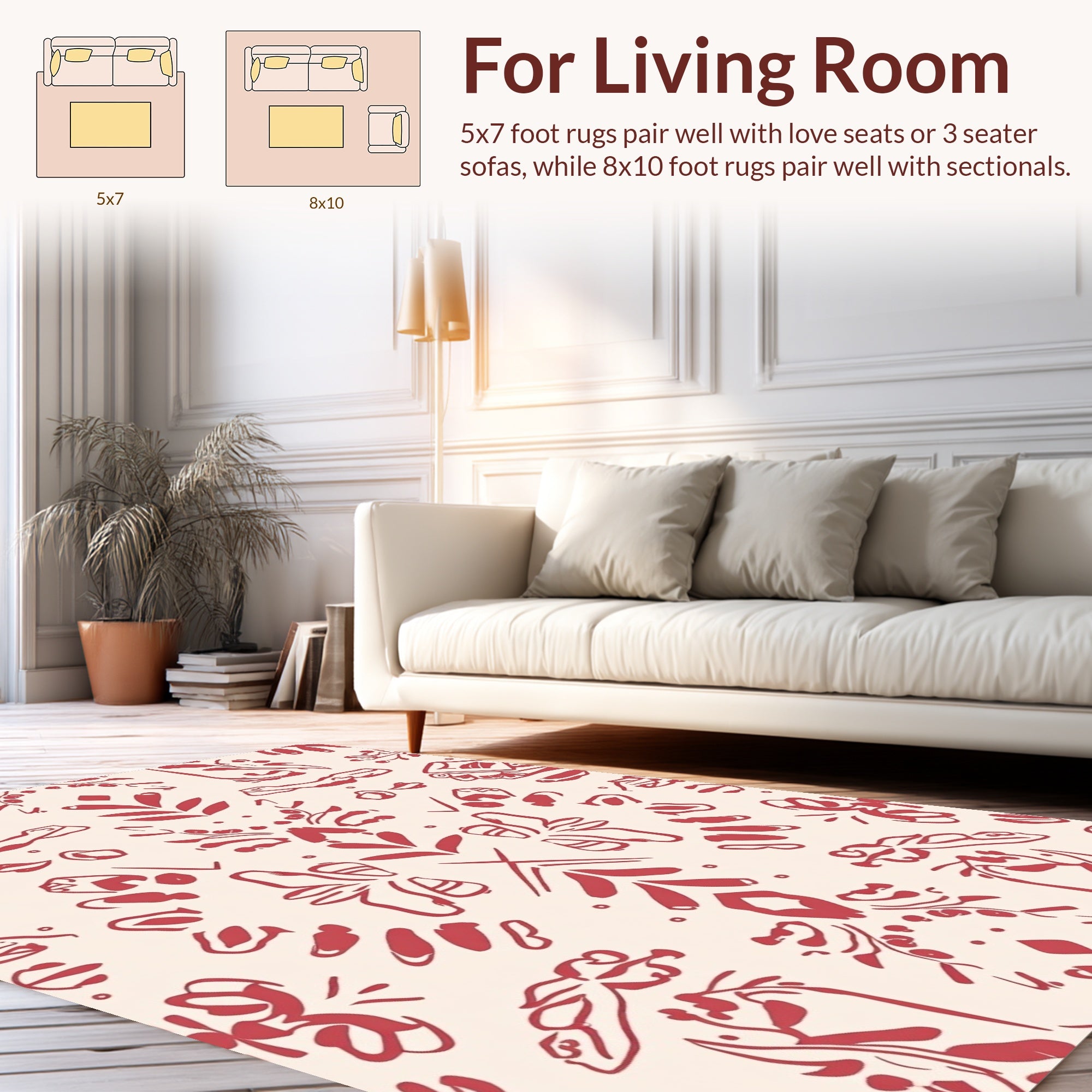 Ornate Red Cream Sketch Pattern Rug