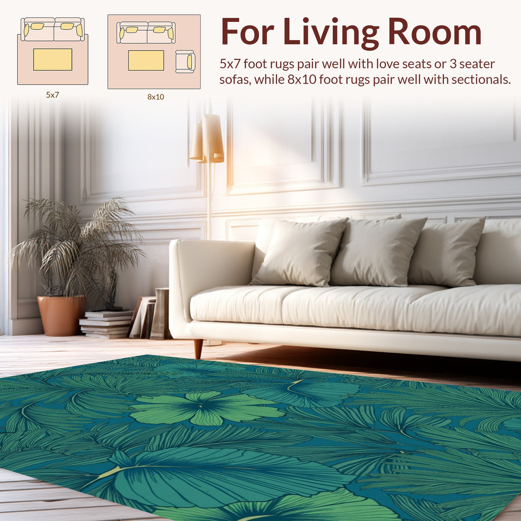 Tropical Leaf and Flower Pattern Rug