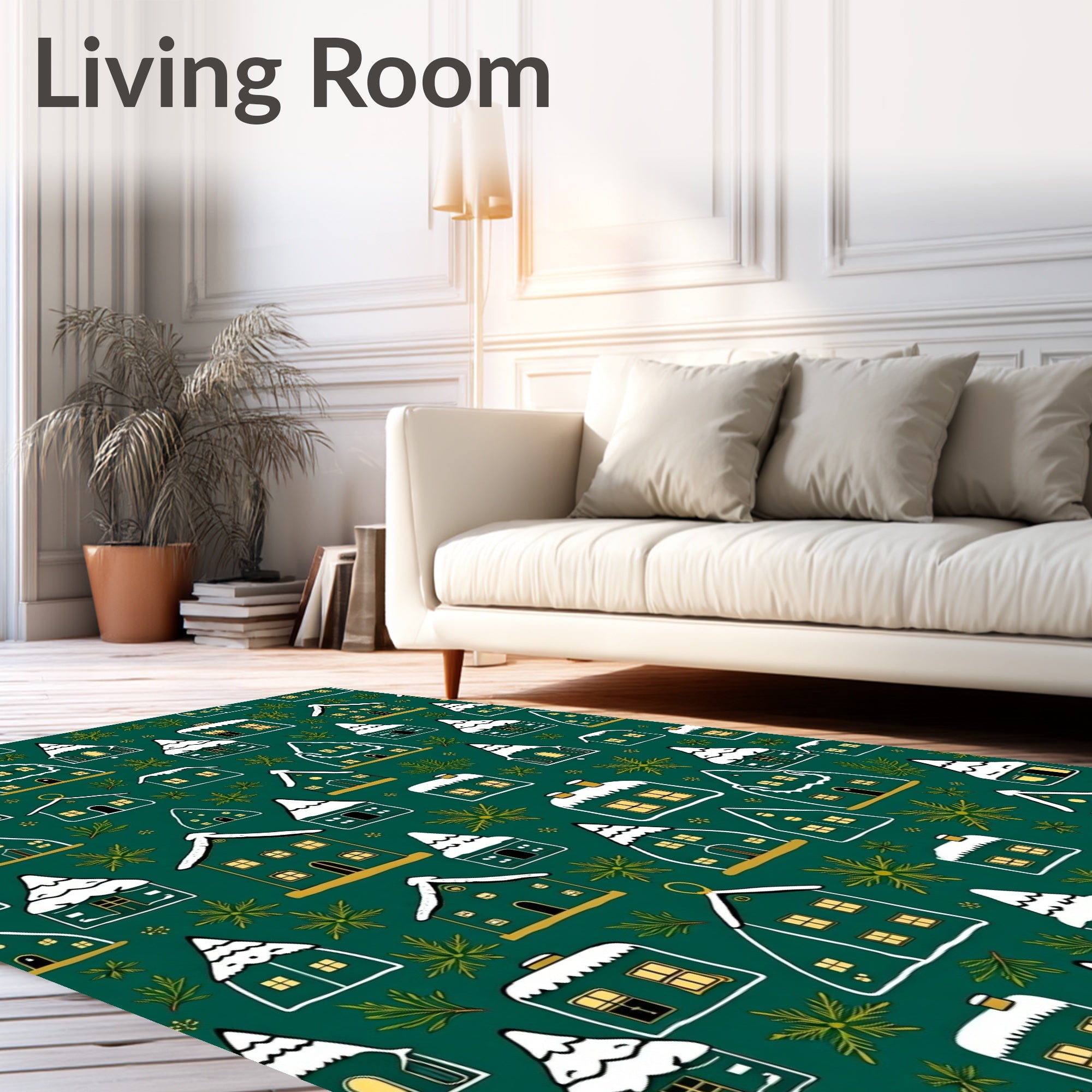 Winter Village Houses Snowy Evergreen Whimsical Rug