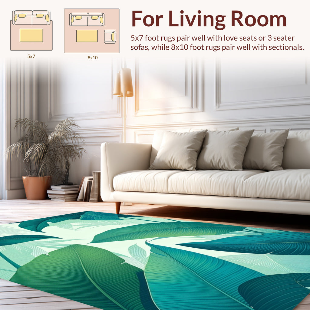 Emerald Tropical Leaf Pattern Rug
