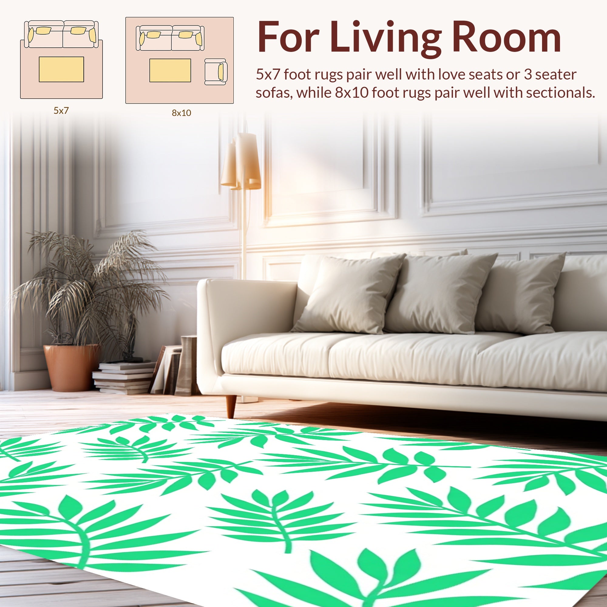 Green Leafy Tropical Pattern Rug