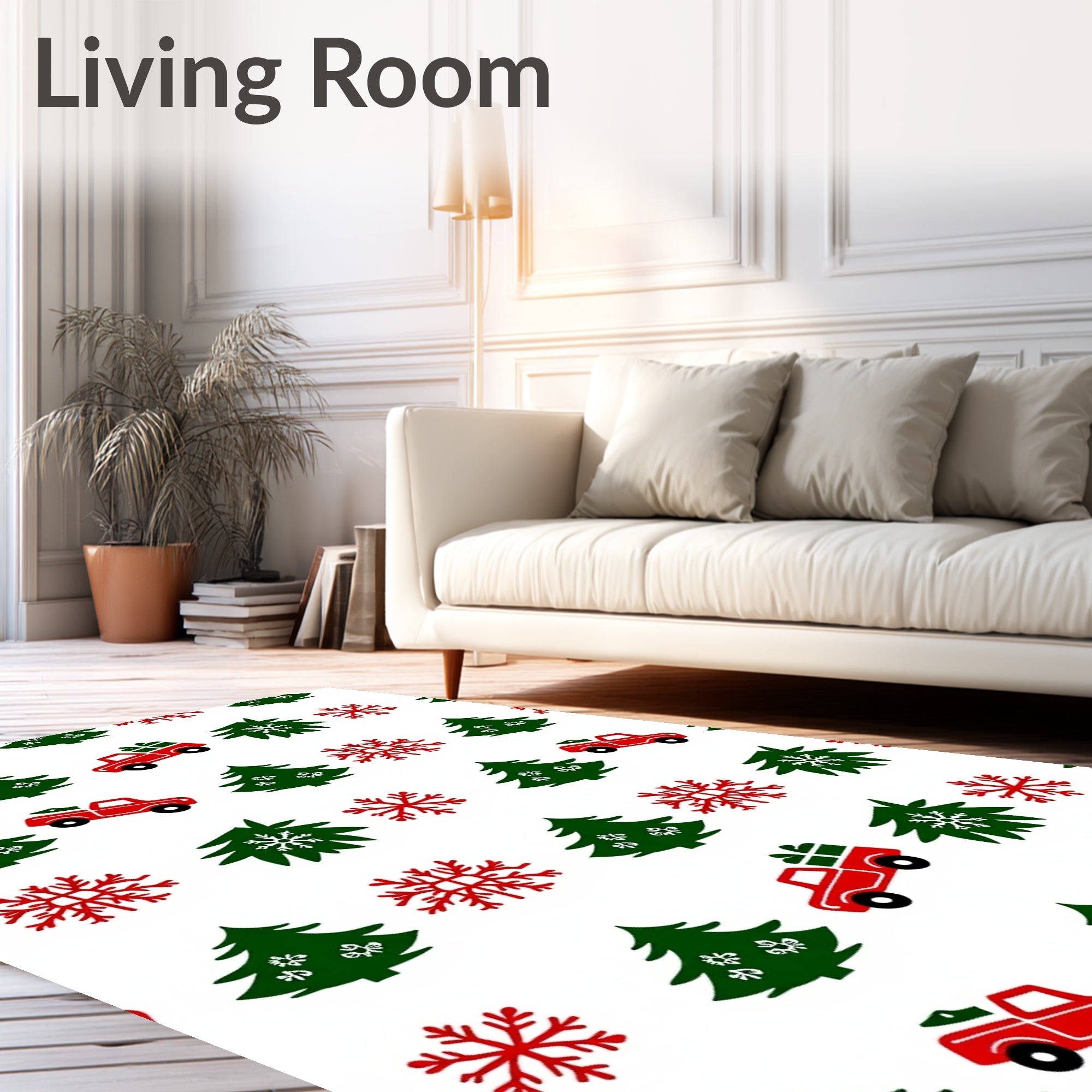 Red Truck Snowflakes Christmas Trees Rug
