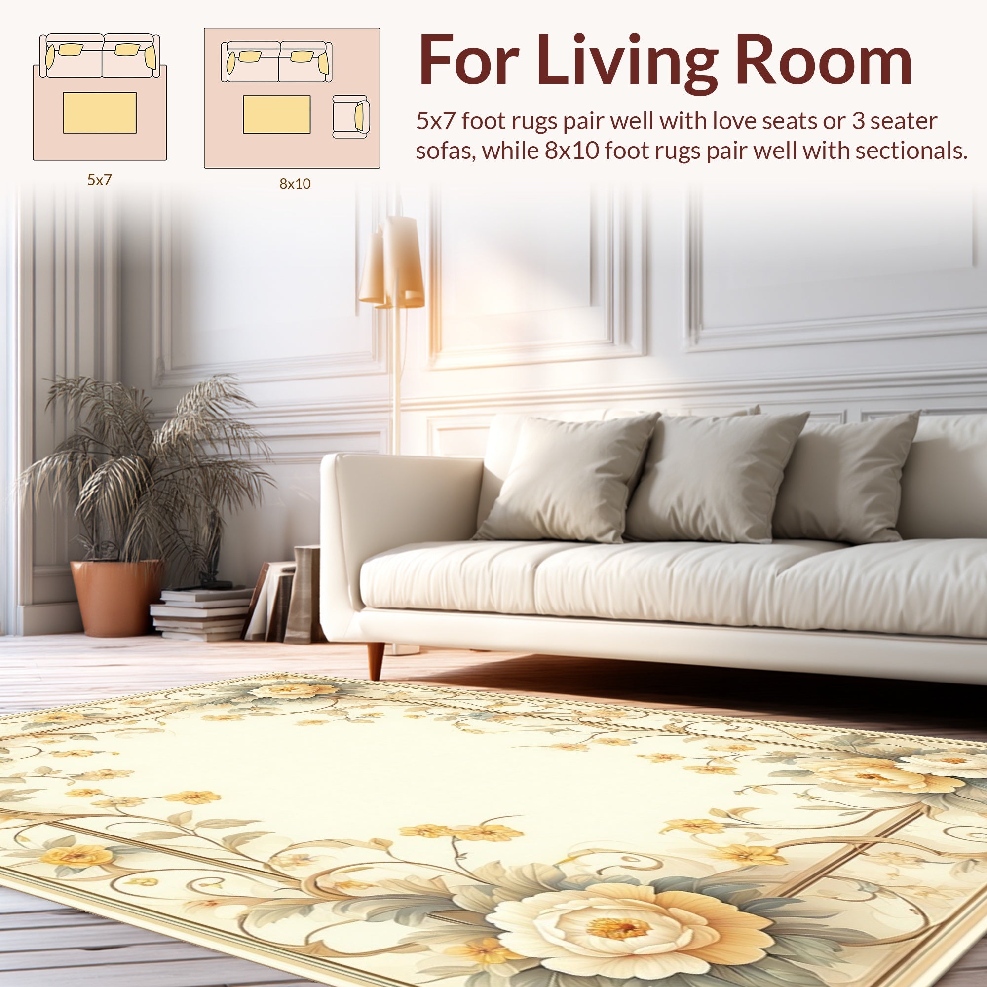 Ornate Floral Vine Border Design Rug