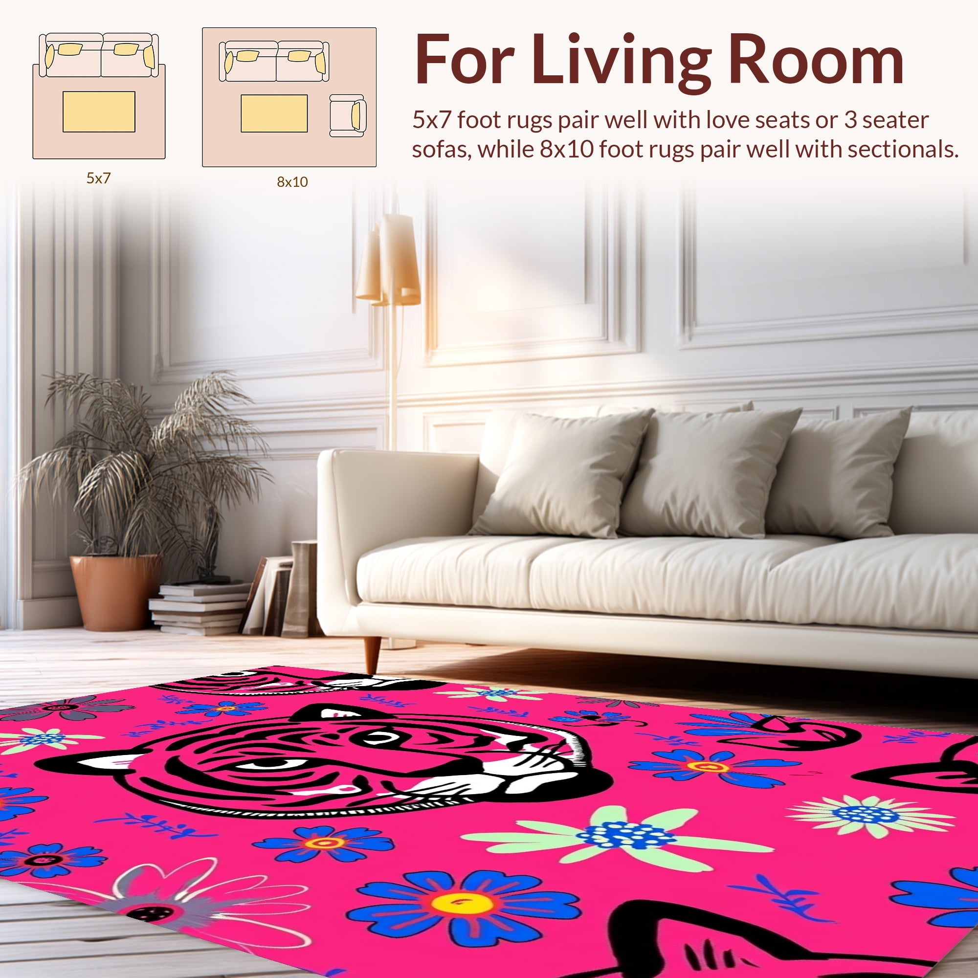 Bright Tiger Floral Pattern Design Rug