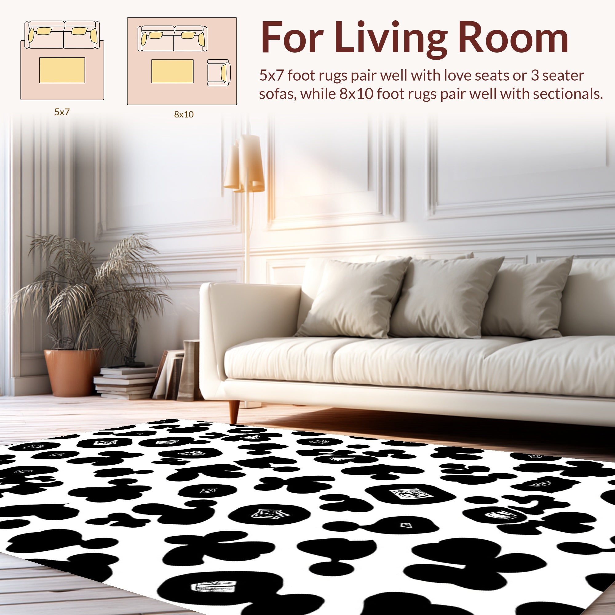 Black White Abstract Blob Pattern Rug