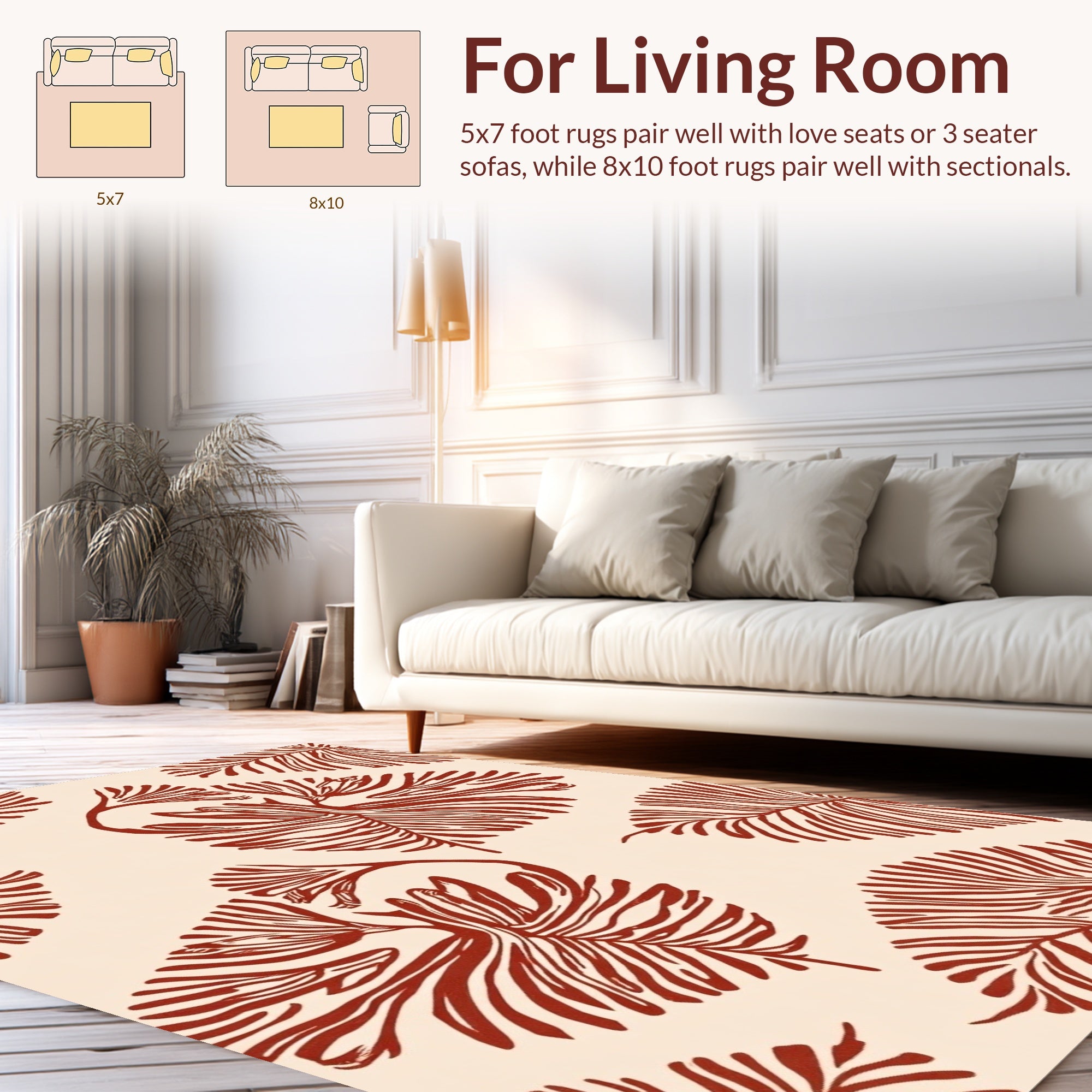 Crimson Botanical Fan Pattern Design Rug