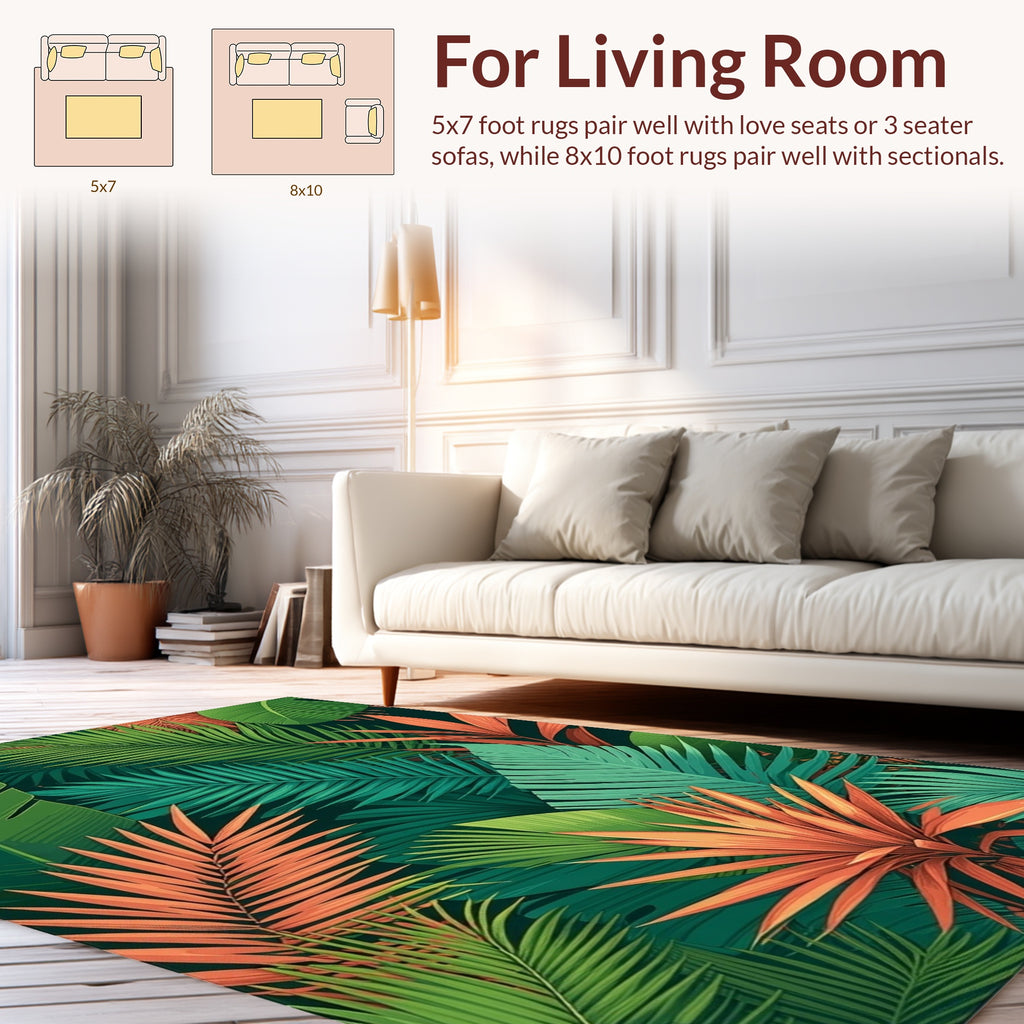 Tropical Leaf Print Art Rug