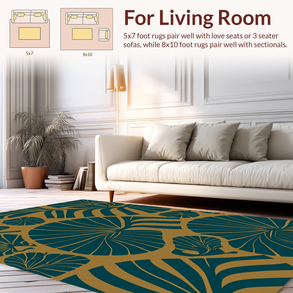 Modern Teal Leaf Pattern Rug