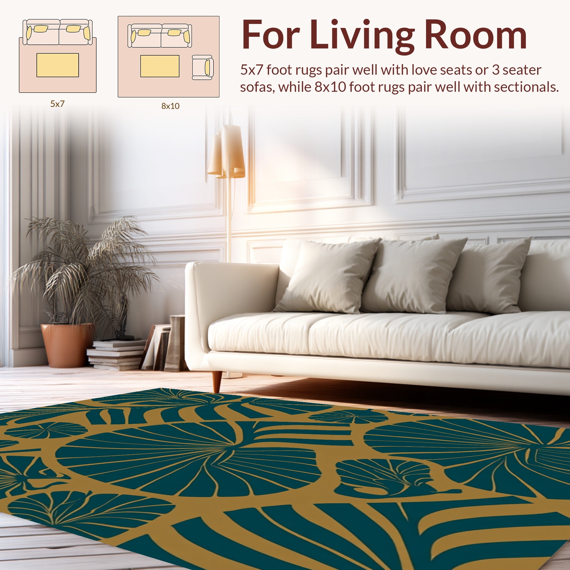 Modern Teal Leaf Pattern Rug