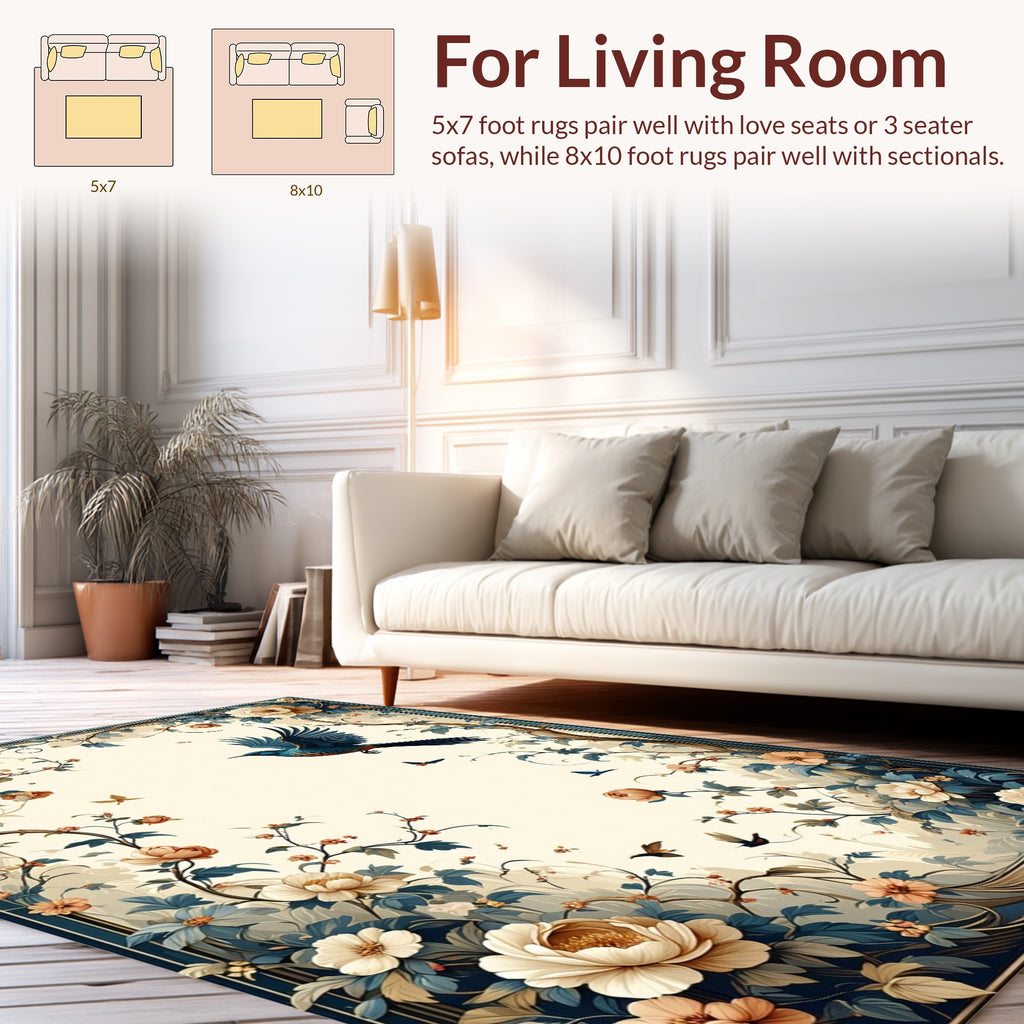 Elegant Floral Bird Garden Design Rug