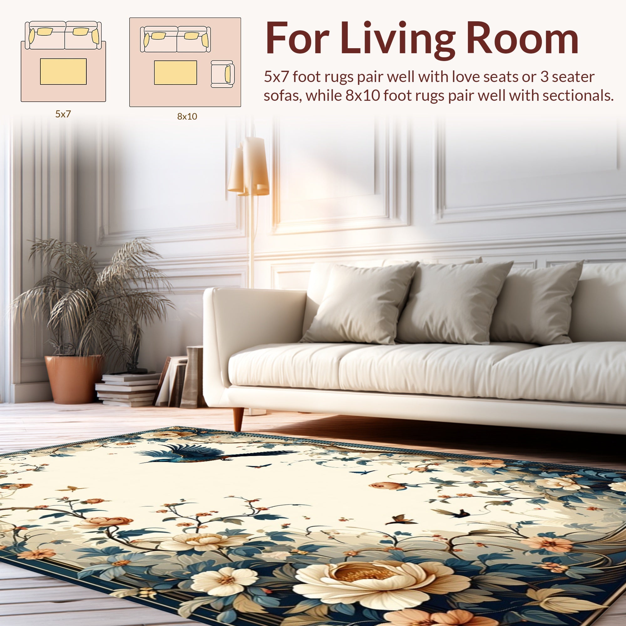Elegant Floral Bird Garden Design Rug