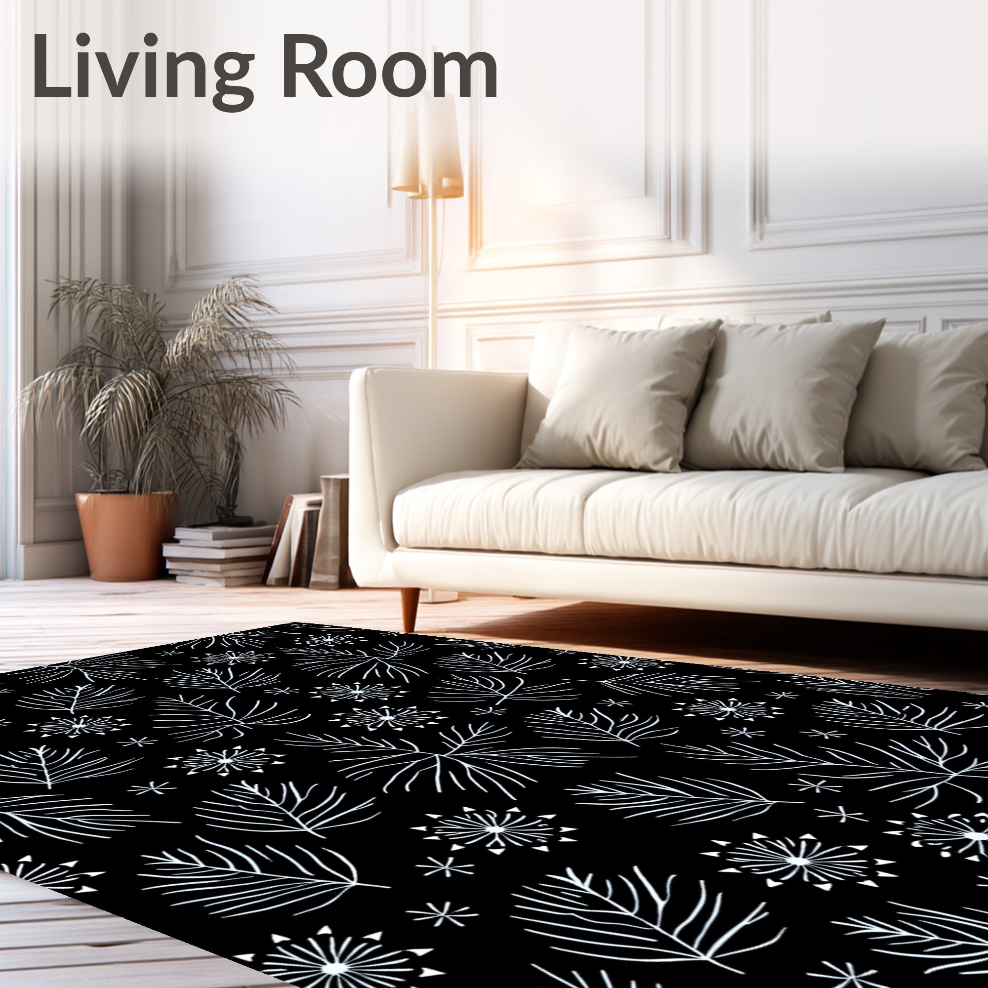 Black White Pine Needle Snowflake Rug