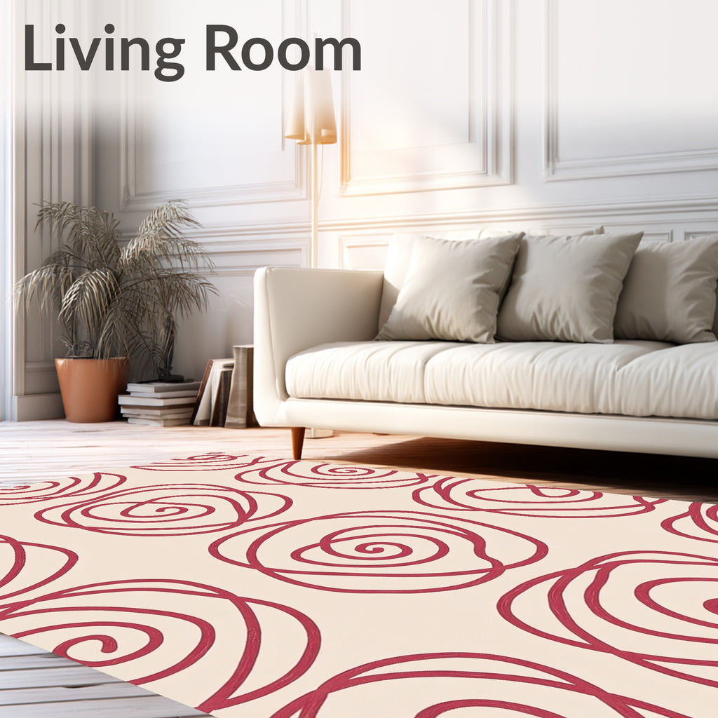 Crimson Abstract Rose Swirl Rug