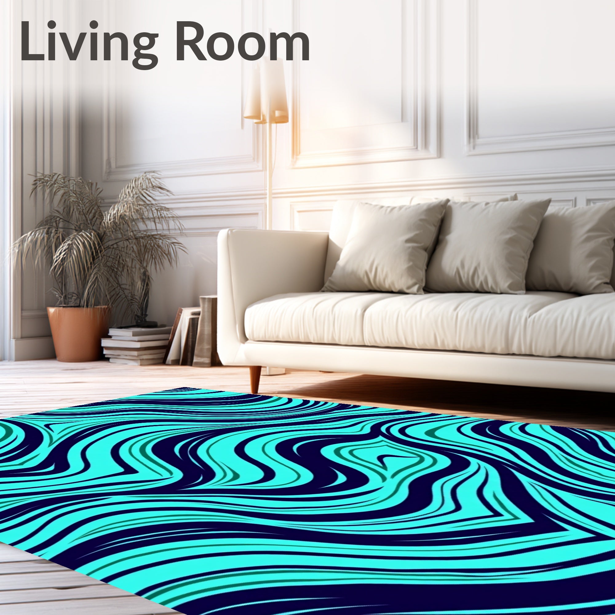 Aqua Navy Swirling Lines Rug