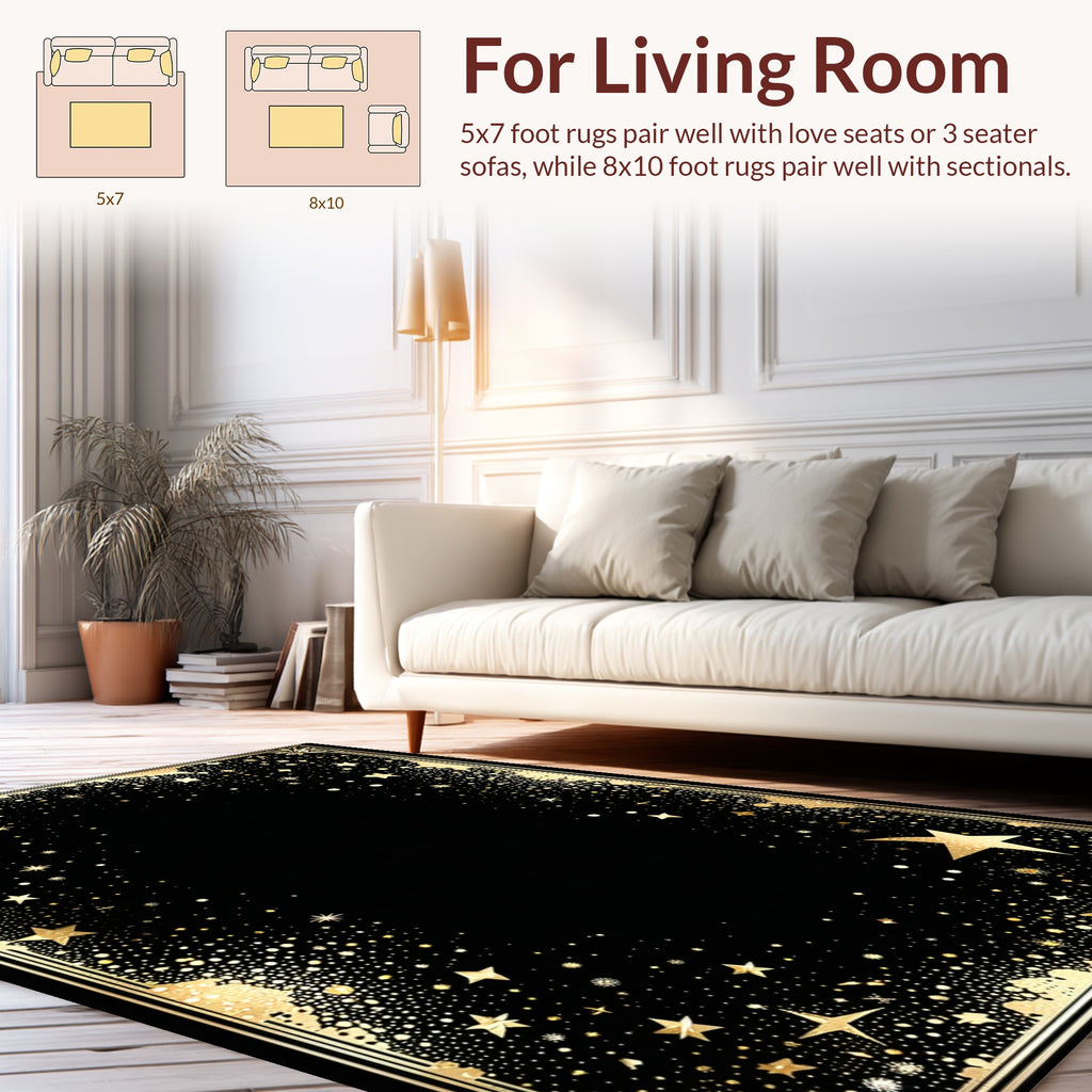 Golden Stars and Celestial Night Rug