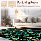 Yellow and Teal Floral Vine Pattern Rug