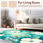 White Hibiscus Tropical Leaves Pattern Rug