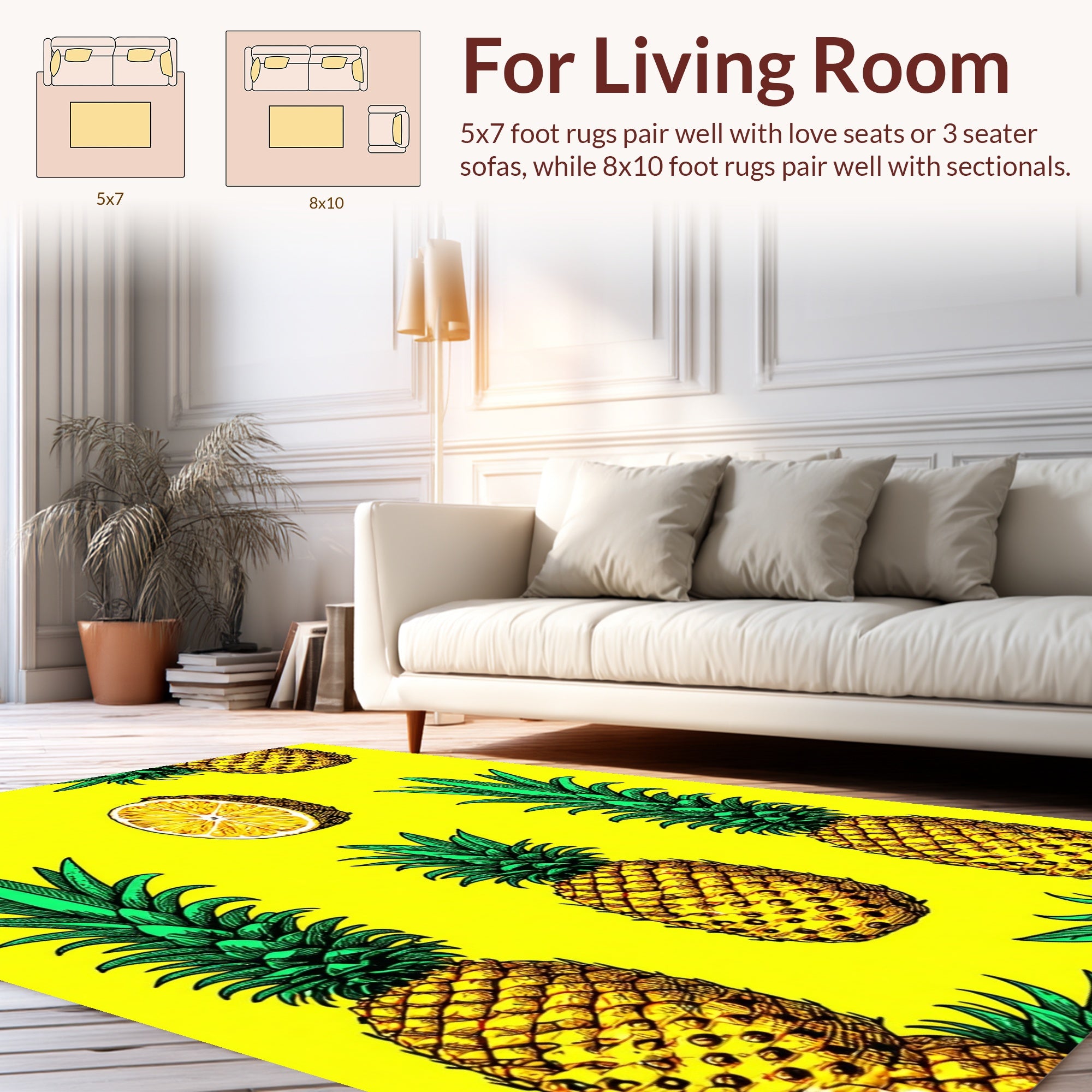 Yellow Pineapple and Citrus Slice Pattern Rug