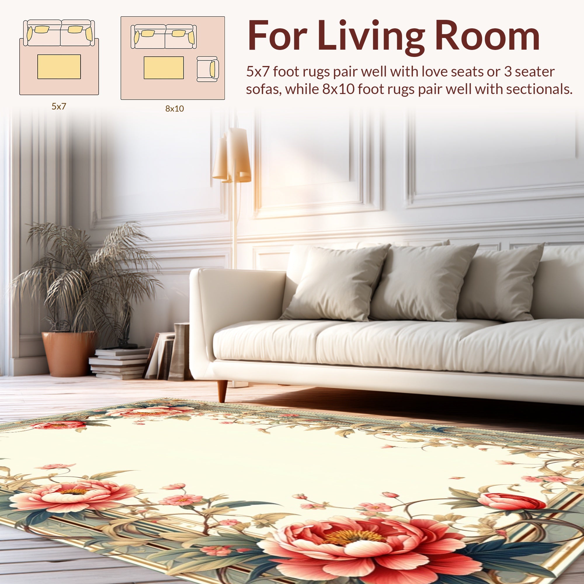 Elegant Floral Vine Frame Design Rug