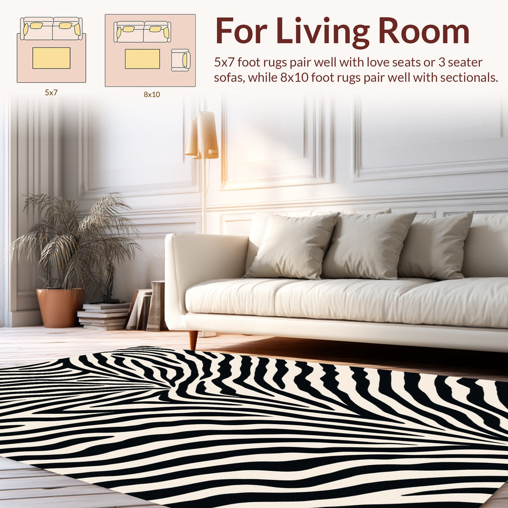 Black White Zebra Stripe Pattern Rug