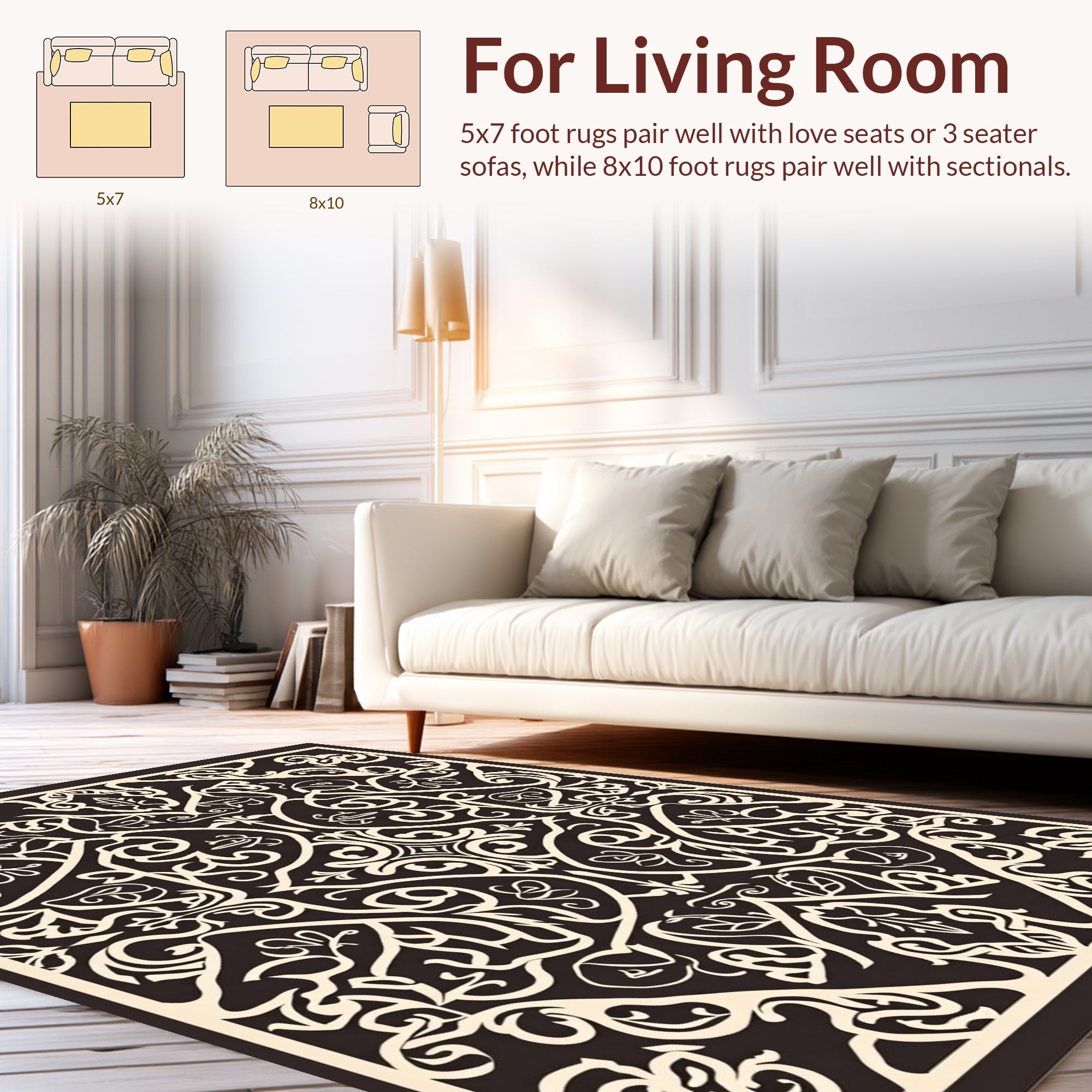 Ornate Swirls and Floral Scrollwork Design Rug