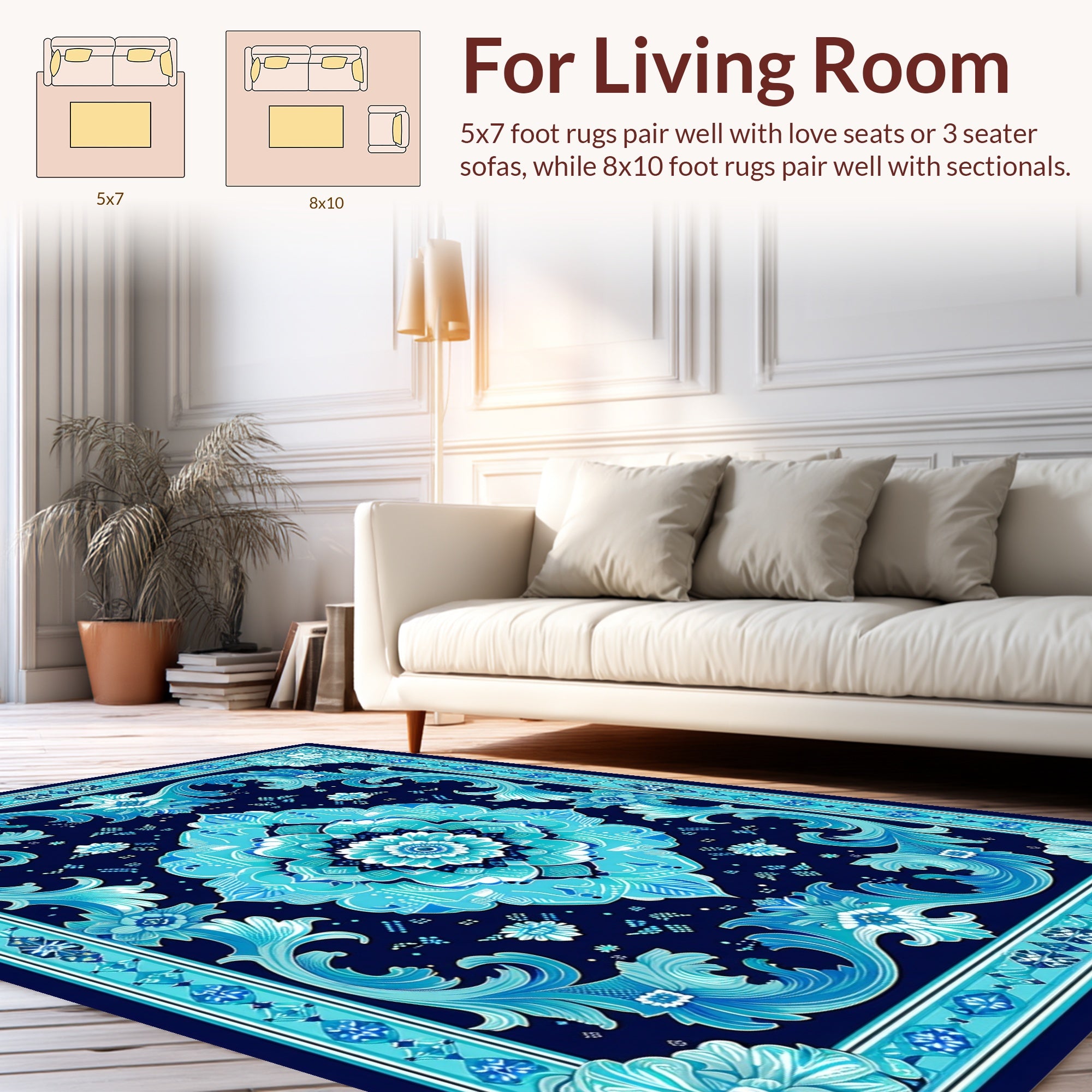 Ornate Floral Mandala Blue Rug