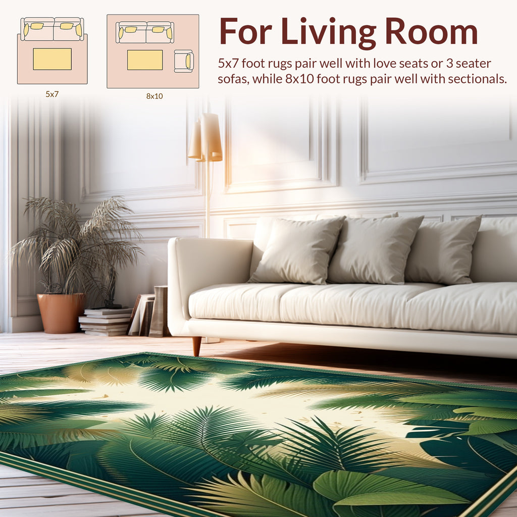 Lush Tropical Palm Leaf Pattern Rug