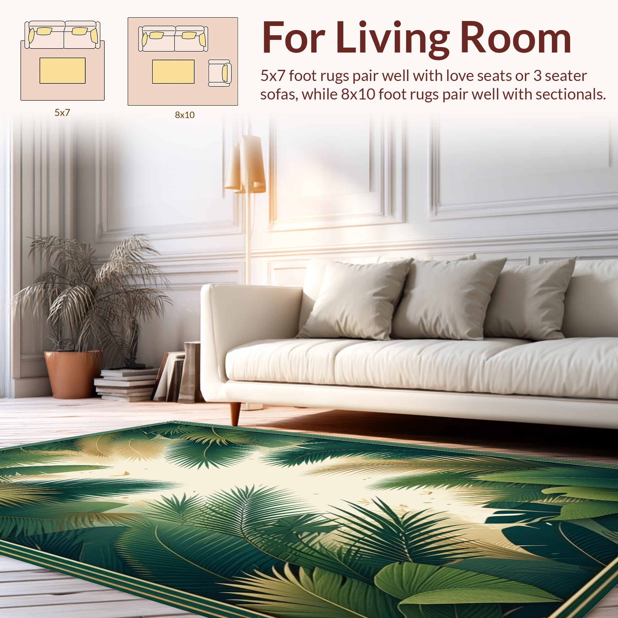 Lush Tropical Palm Leaf Pattern Rug
